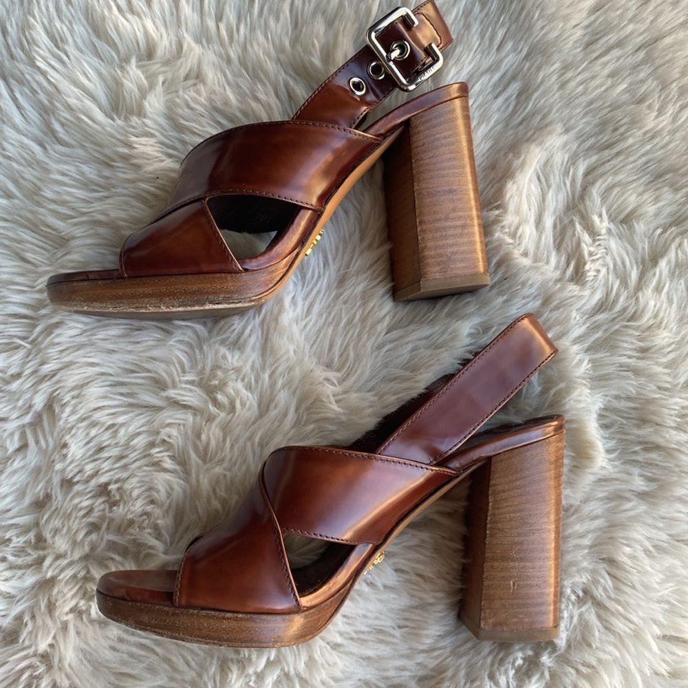 Prada Milano Brandy Leather Chunky High Heels